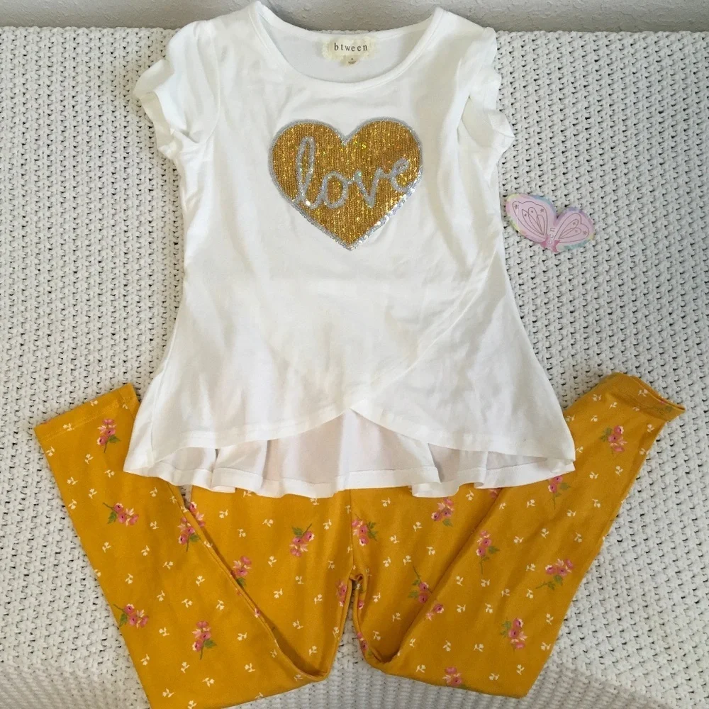 BTWEEN OUTFIT WITH SEQUENCE LOVE, SOFT FABRIC GIRLS SIZE 6